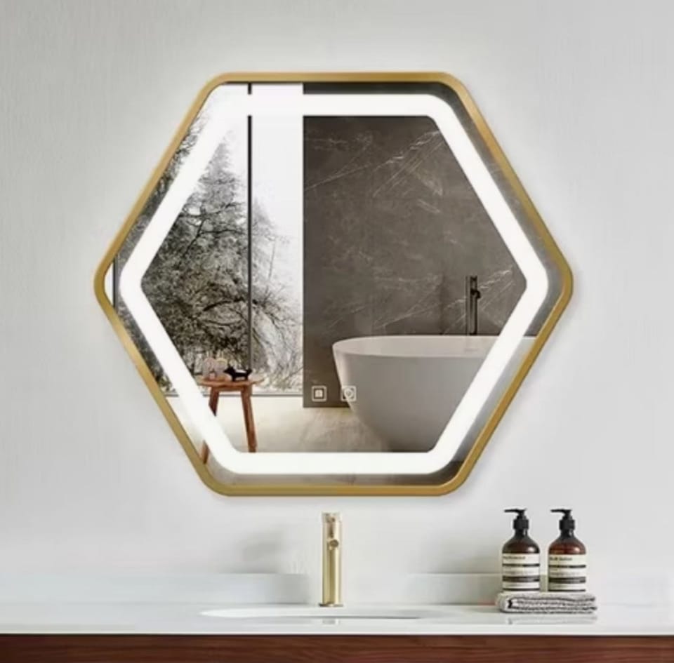 Espejo Hexagonal Inteligente Con Marco Dorado