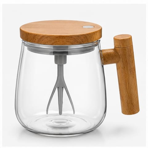 Jarra Mezcladora Electrica De Vidrio Con Tapa Y Mango De Madera